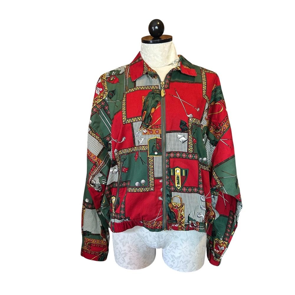 Tail Vintage Golf Novelty Print Bomber Jacket Red Green Cotton Unisex L